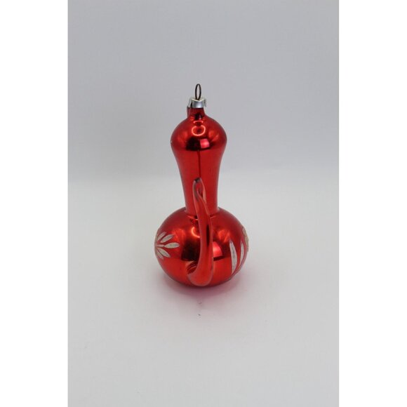 Vintage Red Glass Teapot Ornament - Hand Blown Polish Christmas Decor 1950s - Picture 3 of 10
